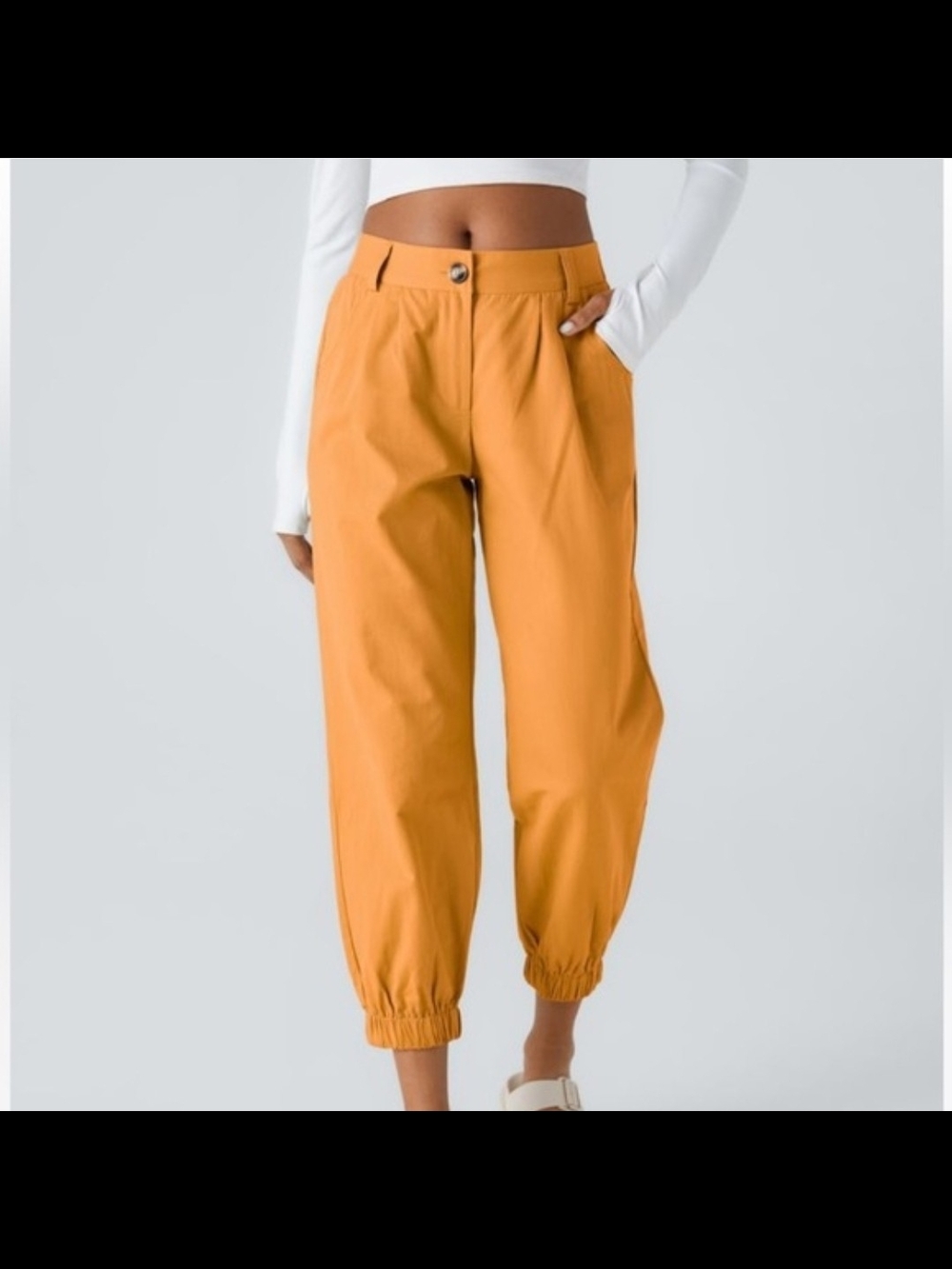 Halara Mid Rise Casual Joggers OrangeSz M Pockets Cotton Lightweight Pleated #56